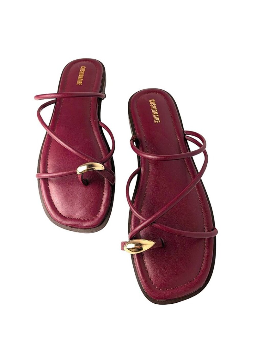 Cushionaire Women's Strappy Toe-Ring Sandals in Burgundy